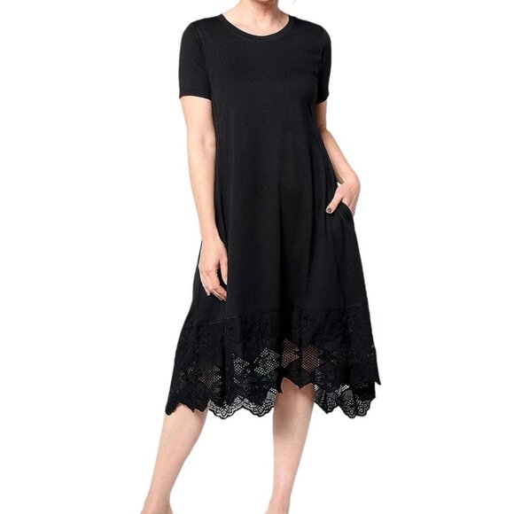 LOGO by Lori Goldstein Dresses & Skirts - LOGO Lavish Lori Goldstein Women's Knit Dress Lace Hem Black Petite Medium New